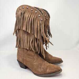 Crush by Durango Suede Brown Fringe Western Cowboy Boots Women Size 6 M Studded